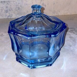 Indiana Glass Vintage Concord Blue Covered Octagon Bowl 5.5” Pristine Condition